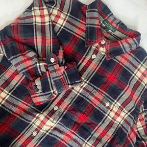 Ralph Lauren Flannel Shirt Womens 1X Red/Blue/White Button Up Cotton